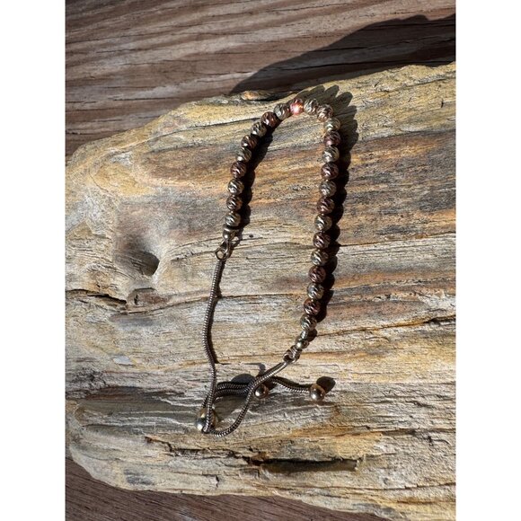 Dyadema Jewelry - Dyadema Sterling Silver Yellow Rose Gold Gilded Beads Adjustable Anklet Bracelet
